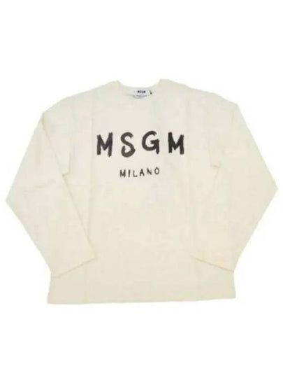 Milano Brushed Logo Cotton Long Sleeve T-Shirt Cream - MSGM - BALAAN 2