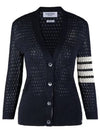 4 Bar Pointelle V Neck Cardigan Navy - THOM BROWNE - BALAAN 2