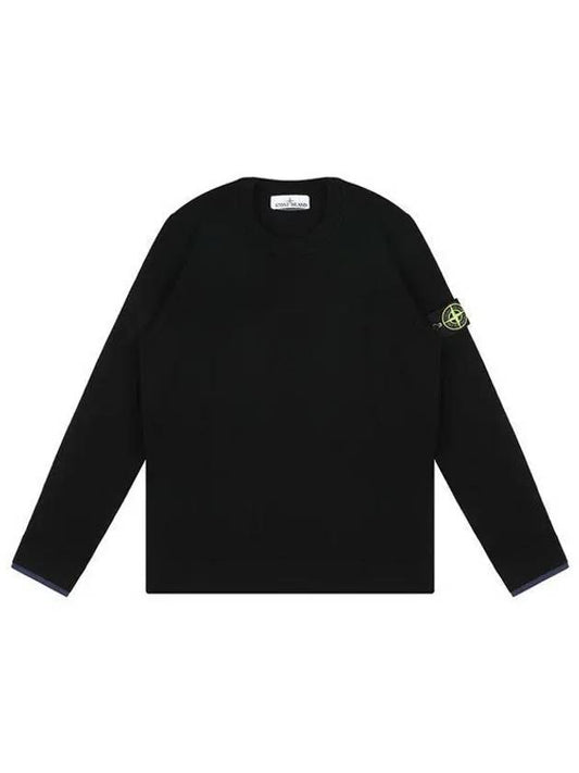 Logo Patch Crew Neck Knit Top Black - STONE ISLAND - BALAAN 2