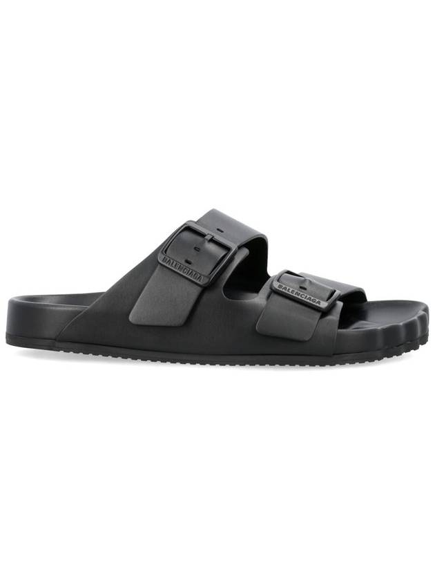 Sunday Double Buckle Leather Slippers Black - BALENCIAGA - BALAAN 2