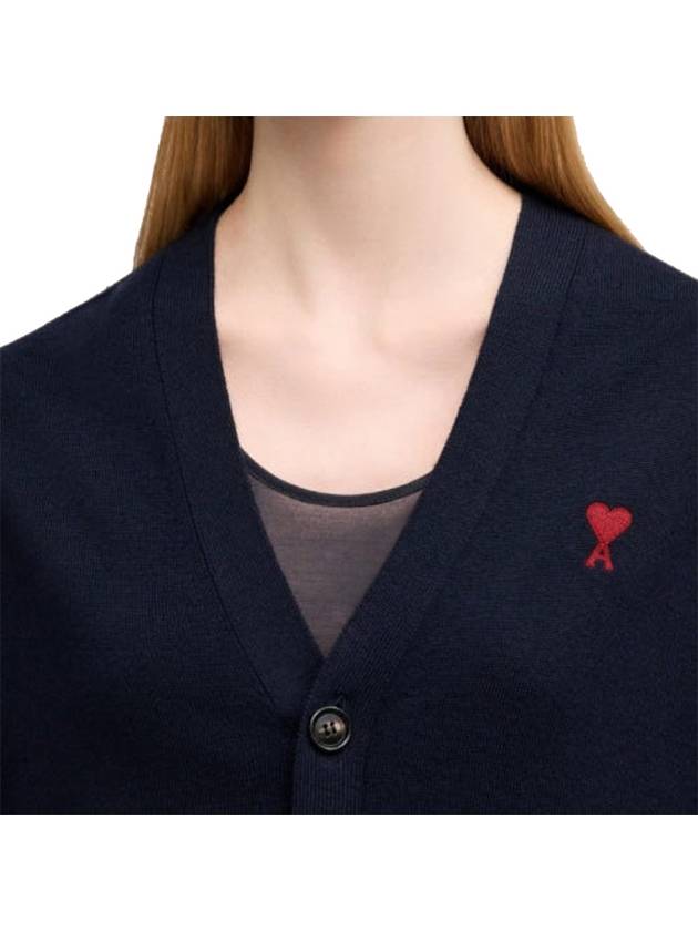 Heart Logo Wool Cardigan Heather Grey - AMI - BALAAN 5