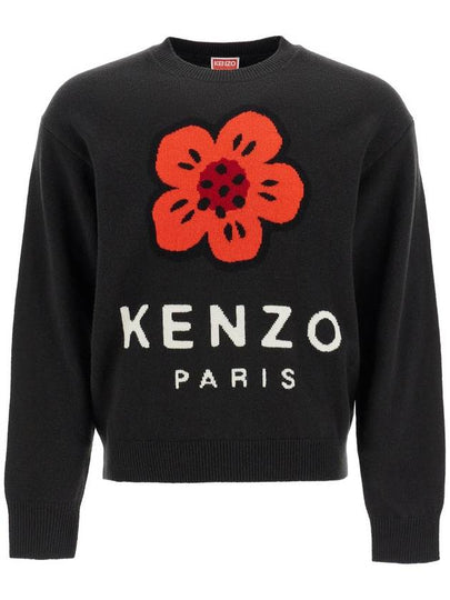 Boke Flower Crew Neck Knit Top Black - KENZO - BALAAN 2