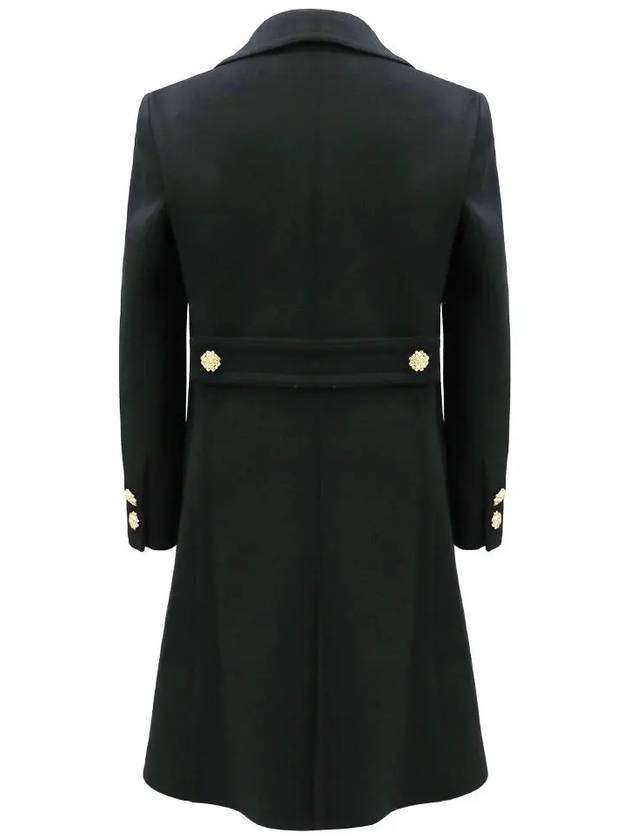 Women's Double G Embroidery Wool Single Coat Black - GUCCI - BALAAN.