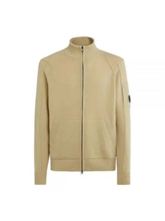 Lens Wappen Lambswool Zip-Up Cardigan Beige - CP COMPANY - BALAAN 2