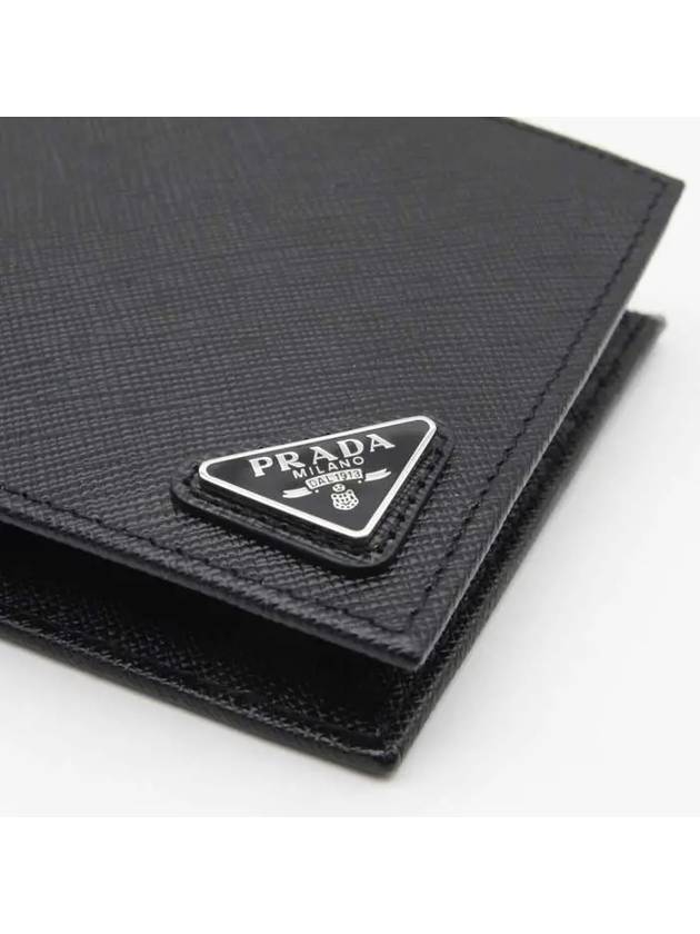 Triangle Logo Saffiano Half Wallet Black - PRADA - BALAAN 3