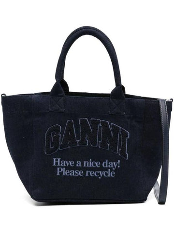 Easy Shopper Small Denim Tote Bag Navy - GANNI - BALAAN 1