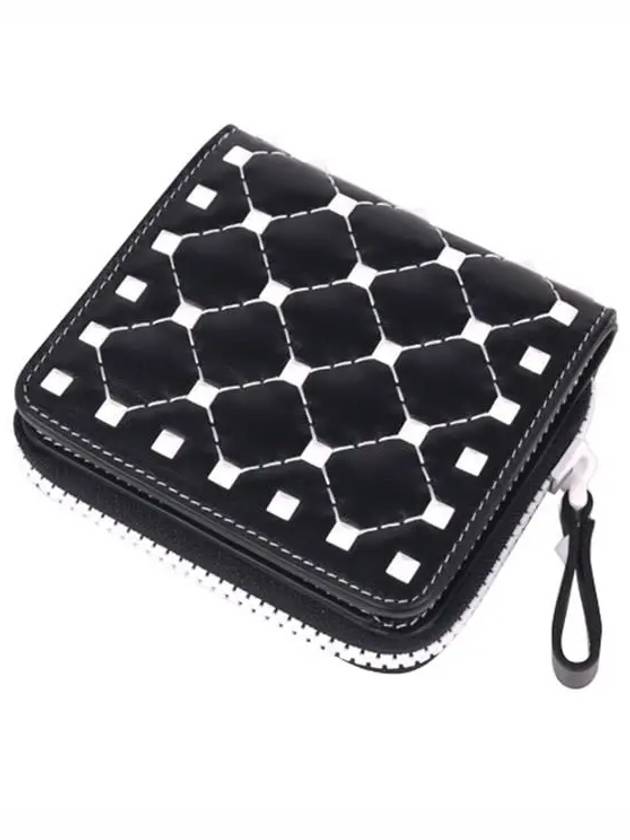 Women's Rockstud Spiked Leather Half Wallet Black - VALENTINO - BALAAN 3