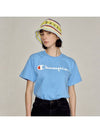 Classic Script Logo Graphic Short Sleeve T-Shirt Swiss Blue - CHAMPION - BALAAN 2