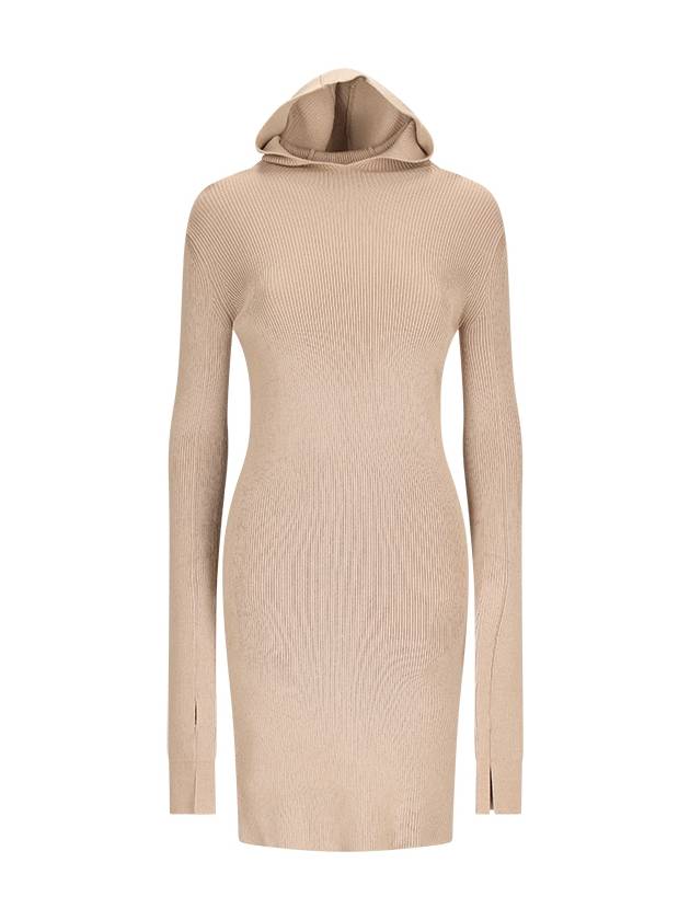 Long Sleeve Hooded Wool Silk Short Dress Beige - FENDI - BALAAN 2