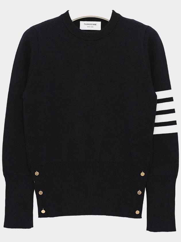 4-Bar Milano Stitch Crew Neck Knit Top Navy - THOM BROWNE - BALAAN 4