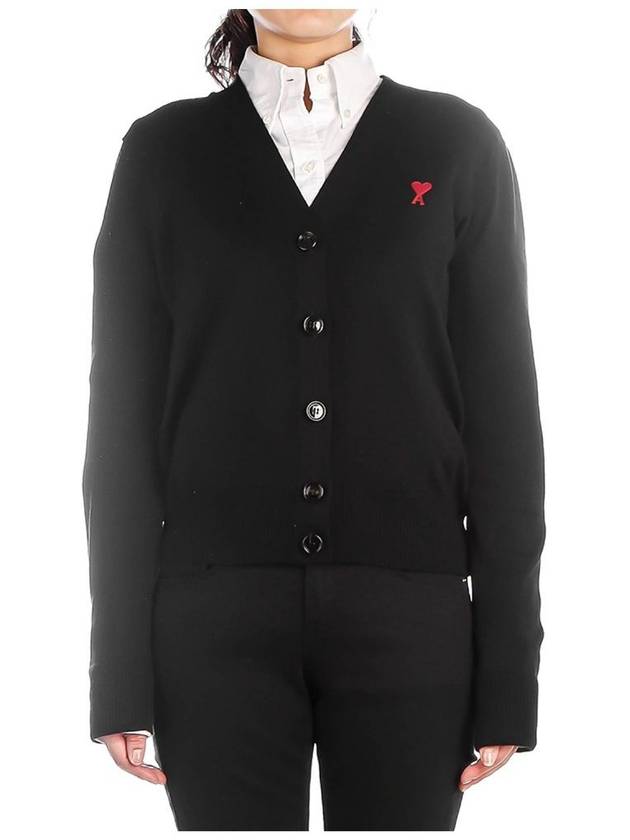 Heart Logo Wool Cardigan Black - AMI - BALAAN 2