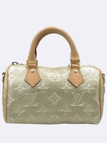 M82242 Gold Metallic Jacquard Monogram Nano Speedy Tote Bag - LOUIS VUITTON - BALAAN 1