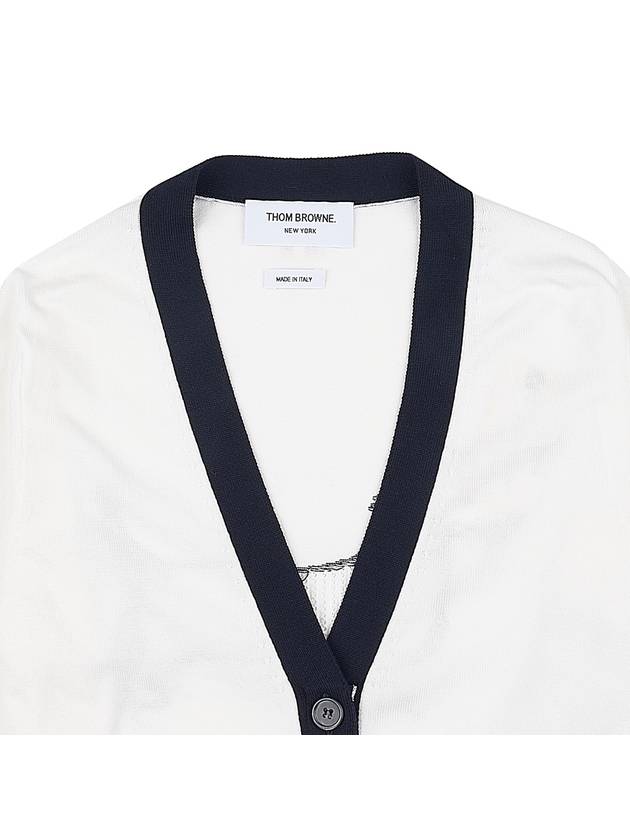 Cotton Hector Pointelle 4-Bar V-Neck Cardigan White - THOM BROWNE - BALAAN 5