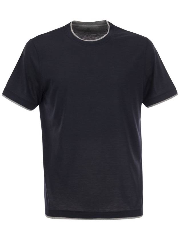 Double Layer Crew Neck Short Sleeve T-Shirt Dark Blue - BRUNELLO CUCINELLI - BALAAN 2