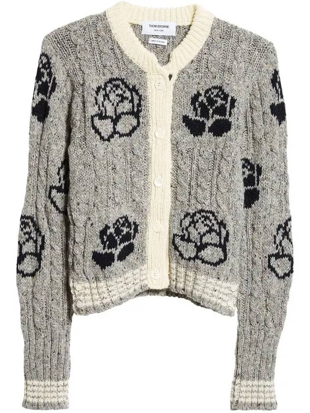 Rose intarsia cable knit cardigan gray - THOM BROWNE - BALAAN 3