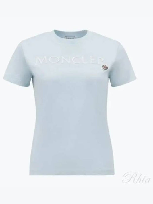 Embroidered Logo Cotton Short Sleeve T-Shirt Blue - MONCLER - BALAAN 2