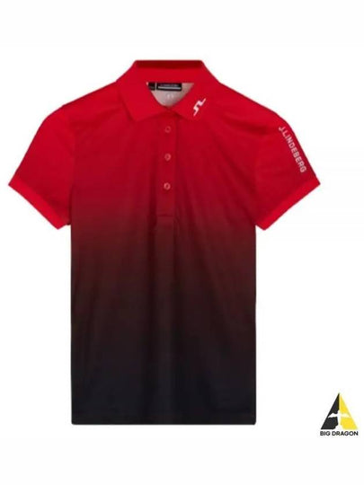 Women's Tour Tech Print Short Sleeve Polo Shirt Red - J.LINDEBERG - BALAAN 2