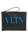 VLNT Logo Calfskin Clutch Bag Black - VALENTINO - BALAAN 1