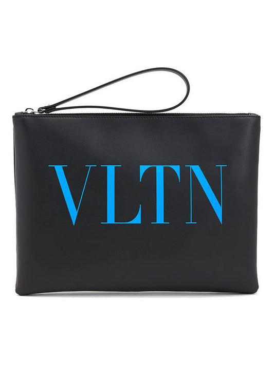 VLTN Blue Logo Print Clutch Bag Black - VALENTINO - BALAAN.