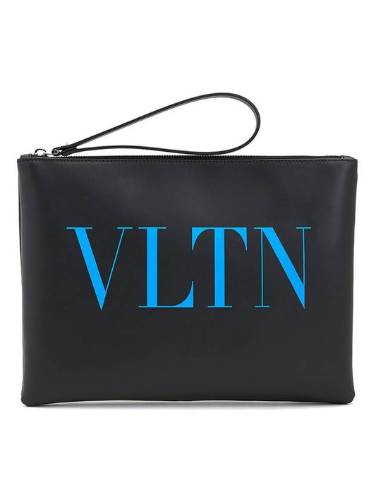 VLNT Logo Calfskin Clutch Bag Black - VALENTINO - BALAAN 1