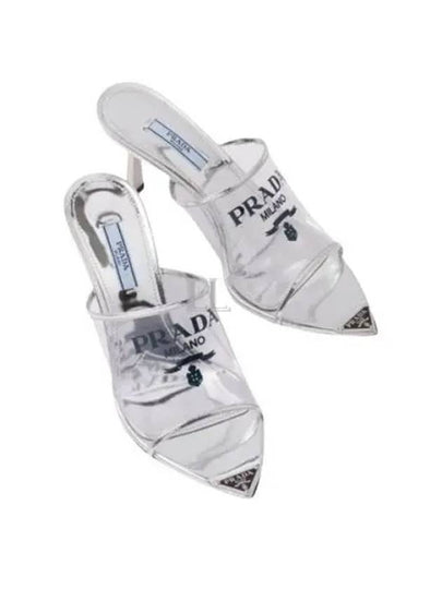 Logo Print Plexiglas Sandals Heel Silver - PRADA - BALAAN 2