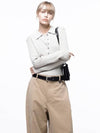 For Woman Women Soft Slim Button Collar Knit Beige W243TP08BE - CHANCE'S NOI - BALAAN 3