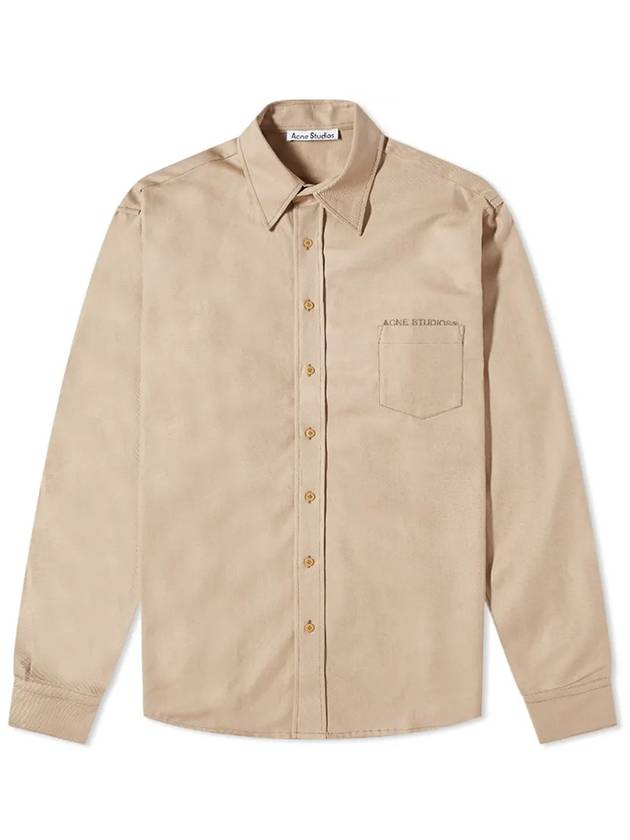 Linen Logo Long Sleeve Shirt Beige - ACNE STUDIOS - BALAAN.