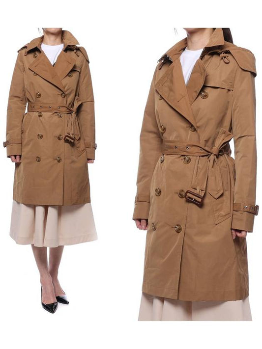 Women's Detachable Hooded Taffeta Trench Coat Camel - BURBERRY - BALAAN.