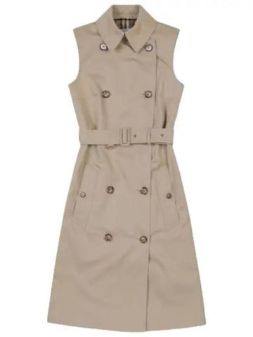 Sleeveless Cotton Gabardine Trench Dress Honey One Piece - BURBERRY - BALAAN 1