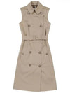 Women's Sleeveless Cotton Gabbadin Trench Midi Dress Honey - BURBERRY - BALAAN 2