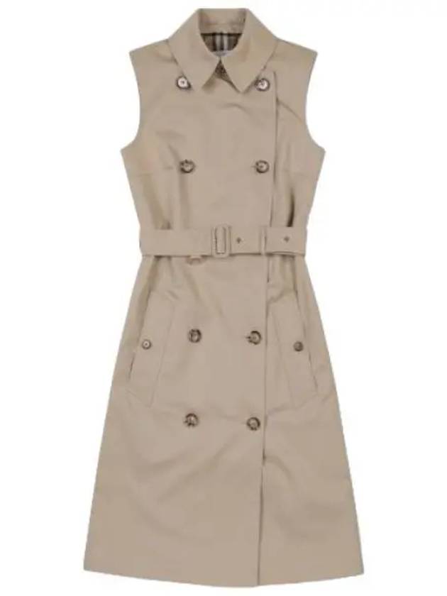 Women's Sleeveless Cotton Gabbadin Trench Midi Dress Honey - BURBERRY - BALAAN 2