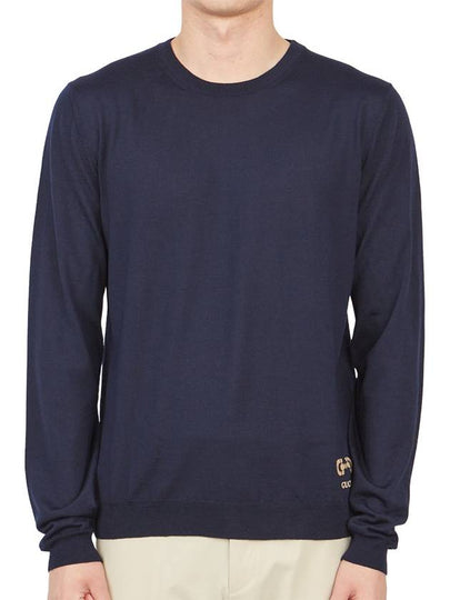 Horsebit Intarsia Wool Knit Top Navy - GUCCI - BALAAN 2