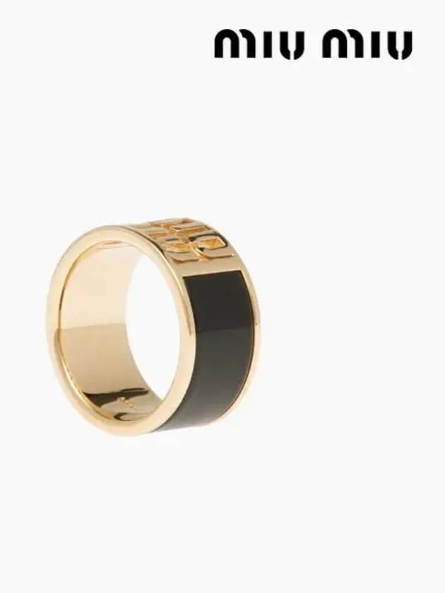 Logo Enamel Metal Ring Gold Black - MIU MIU - BALAAN 3