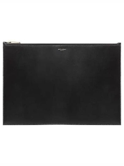 Logo XL Shiny Leather Clutch Bag Black - SAINT LAURENT - BALAAN 2