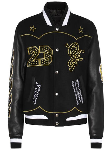 Bling Horsehoe Varsity Bomber Jacket Black - OFF WHITE - BALAAN 1