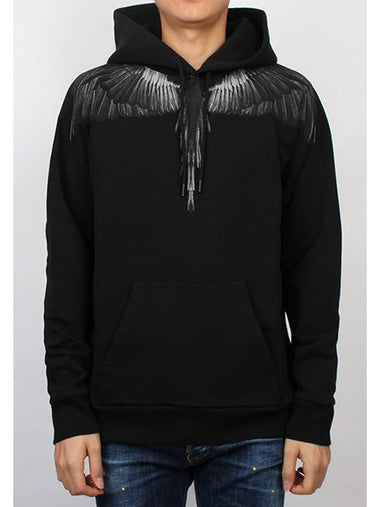 Wings Print Cotton Hoodie Black - MARCELO BURLON - BALAAN 1