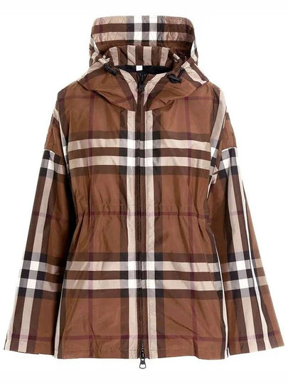 Check Hooded Jacket Dark Birch Brown - BURBERRY - BALAAN 2