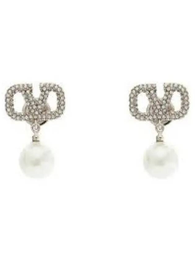 5W0J0E36 QVS K0W 5W2J0E36 Swarovski pearl V logo earrings 1317389 - VALENTINO - BALAAN 1