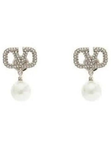 5W0J0E36 QVS K0W 5W2J0E36 Swarovski pearl V logo earrings 1317389 - VALENTINO - BALAAN 1