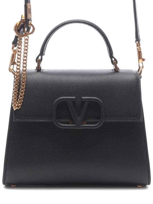 V Sling Small Grainy Calfskin Hand Cross Bag Black - VALENTINO - BALAAN 3