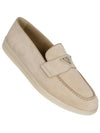 Triangle Logo Suede Loafers Beige - PRADA - BALAAN 2