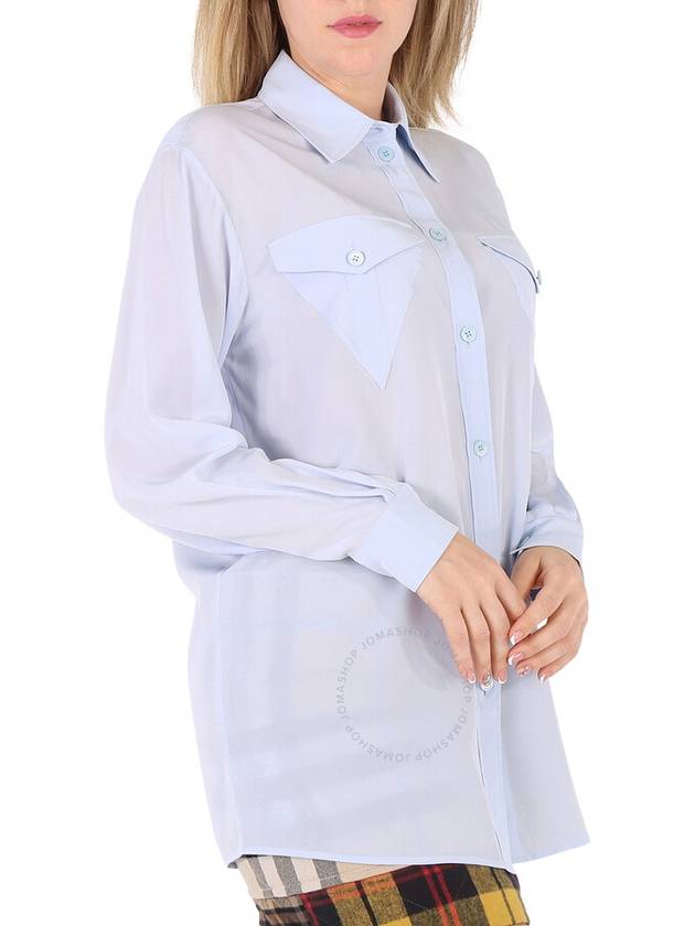 Burberry Pale Blue Irem Silk Crepe De Chine Logo Detail Oversized Shirt, Brand Size 10 (US Size 8) - BURBERRY - BALAAN 2