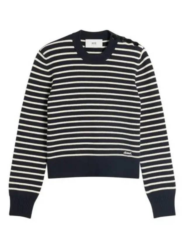 Striped Sailor Crew Neck Knit Top White Navy - AMI - BALAAN 2