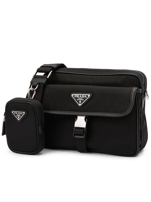 Re-Nylon Saffiano Leather Shoulder Bag Black - PRADA - BALAAN 3