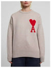 Big Heart Logo Intarsia Wool Knit Top Champagne - AMI - BALAAN 4