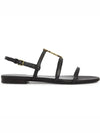 Women's Smooth Leather Gold Tone Monogram Detail Cassandra Flat Sandals Black - SAINT LAURENT - BALAAN 2