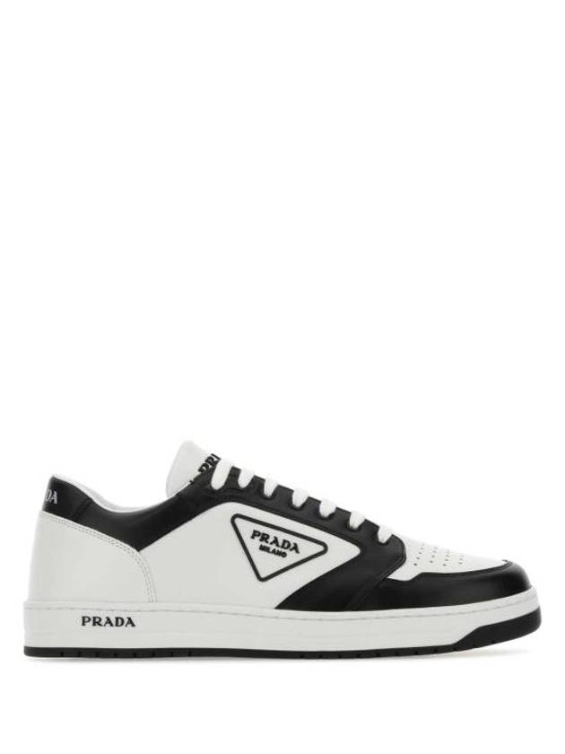 District Triangle Logo Leather Low Top Sneakers White Black - PRADA - BALAAN 2