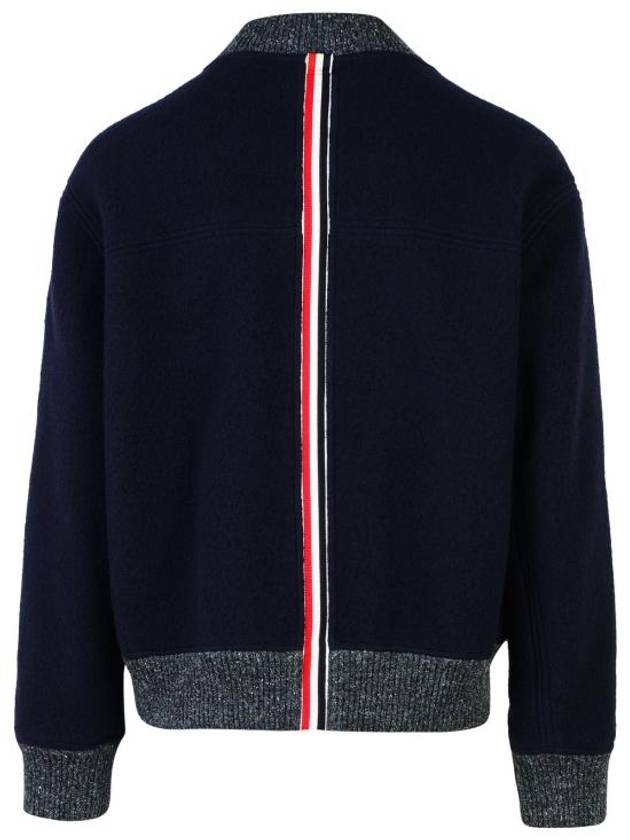 Fleece Stripe Wool Bomber Jacket Navy - THOM BROWNE - BALAAN 4