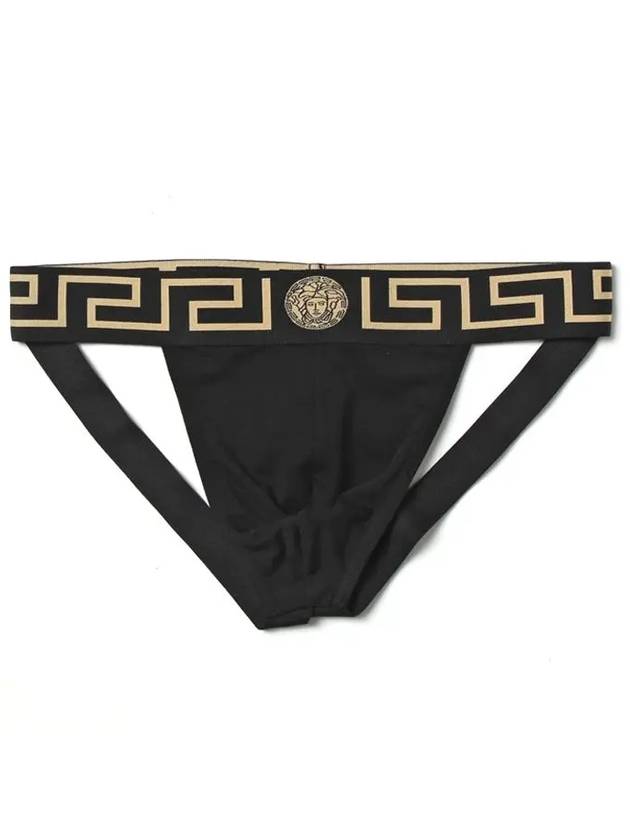 Men's Greca Border Jock Strap Briefs Black - VERSACE - BALAAN.