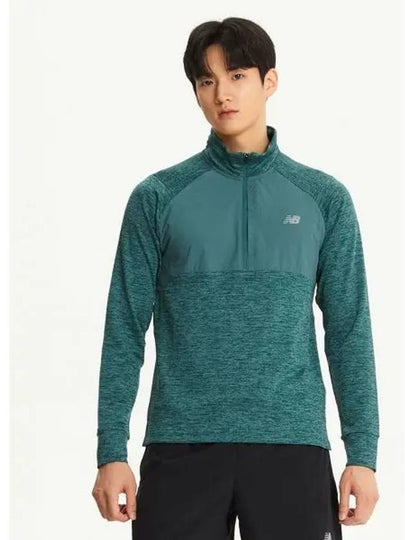 NBNDE4P091 MEN Heat Grid Half Zip Up GREEN - NEW BALANCE - BALAAN 1